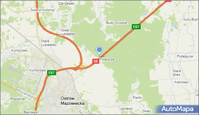 mapa Podborze, Podborze gmina Ostrów Mazowiecka na mapie Targeo